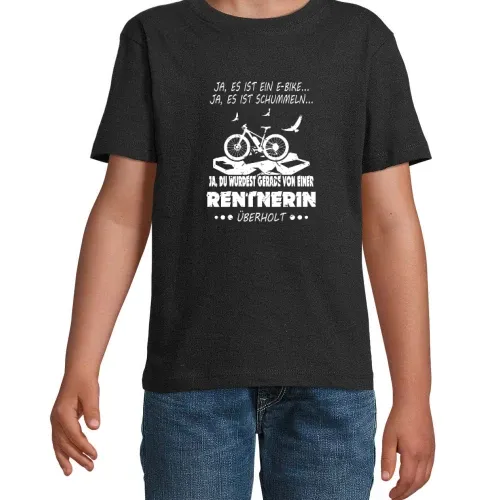 Von Ebike Rentnerin überholt Fahrrad Rente Spruch Kinder T-Shirt
