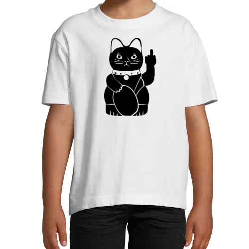 Winkekatze mit Mittelfinger Kinder T-Shirt
