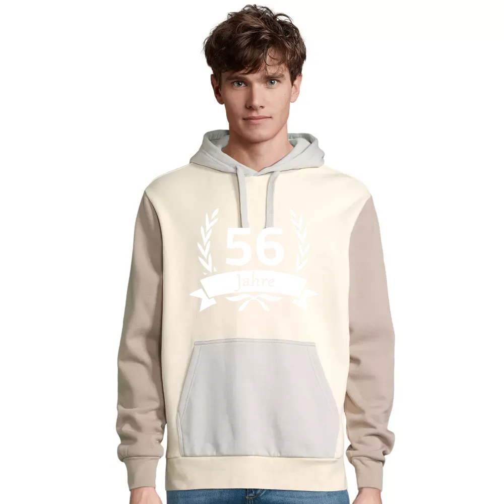 mehrfarbiger Männer Hoodie mit Aufdruck '56 Geburtstag im Lorbeerkranz'