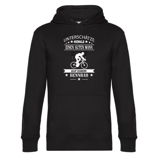Alter Mann auf einem Rennrad Fahrrad Rente Hoodie Männer King Hooded