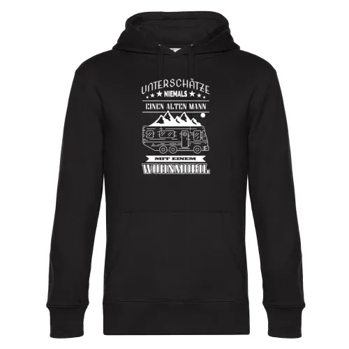 Alter Mann mit Wohnmobil Camping Rente im Gebirge Männer Hoodie