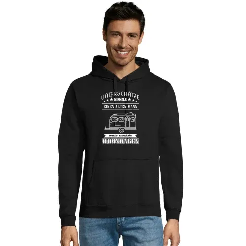 Alter Mann mit Wohnwagen Camping Rentner Rente Männer Hoodie