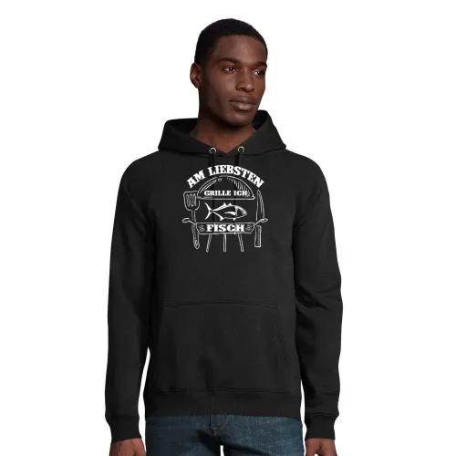 Am Liebsten Grille Ich Fisch Angler Griller Motiv Hoodie Männer Stellar Bio