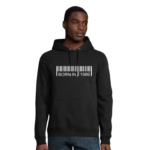 Born in 1986 Strichcode Hoodie Männer Stellar Bio