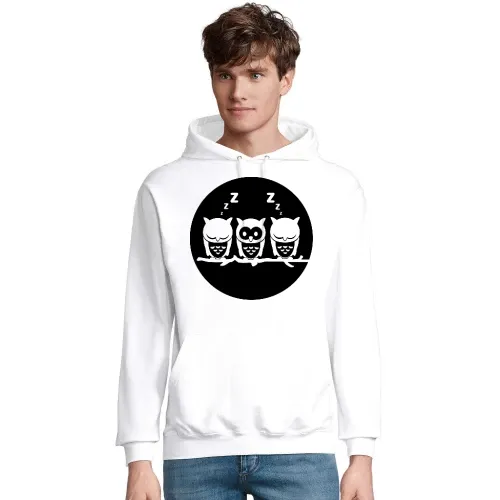 Drei Eule auf Ast vorm Vollmond Männer Hoodie
