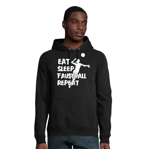 Faustballerin Eat Sleep Faustball Repeat Motiv Hoodie Männer Stellar Bio