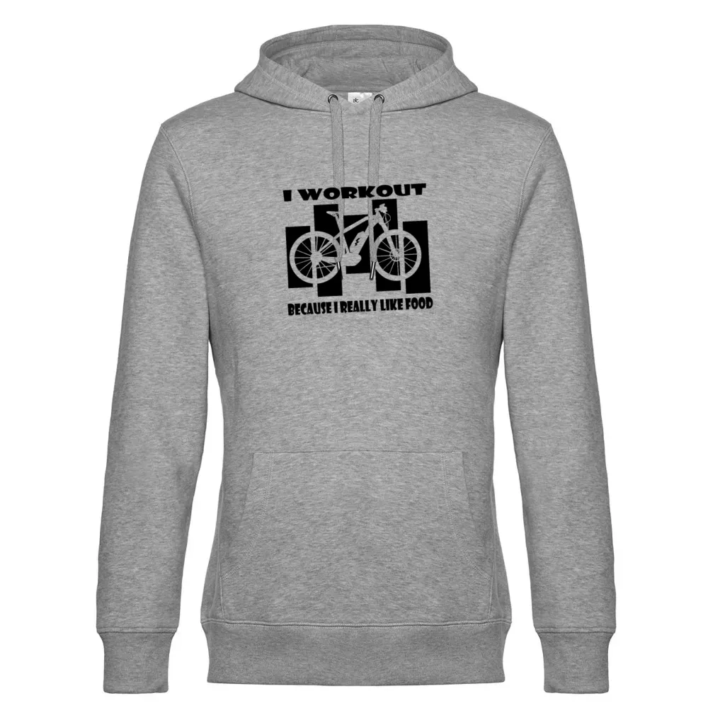  Männer Hoodie mit Aufdruck 'I Workout Because I Like Food Ebiker Vintage'