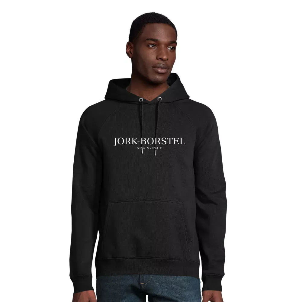 nachhaltiger Männer Hoodie mit Aufdruck 'Jork-borstel Koordinaten'