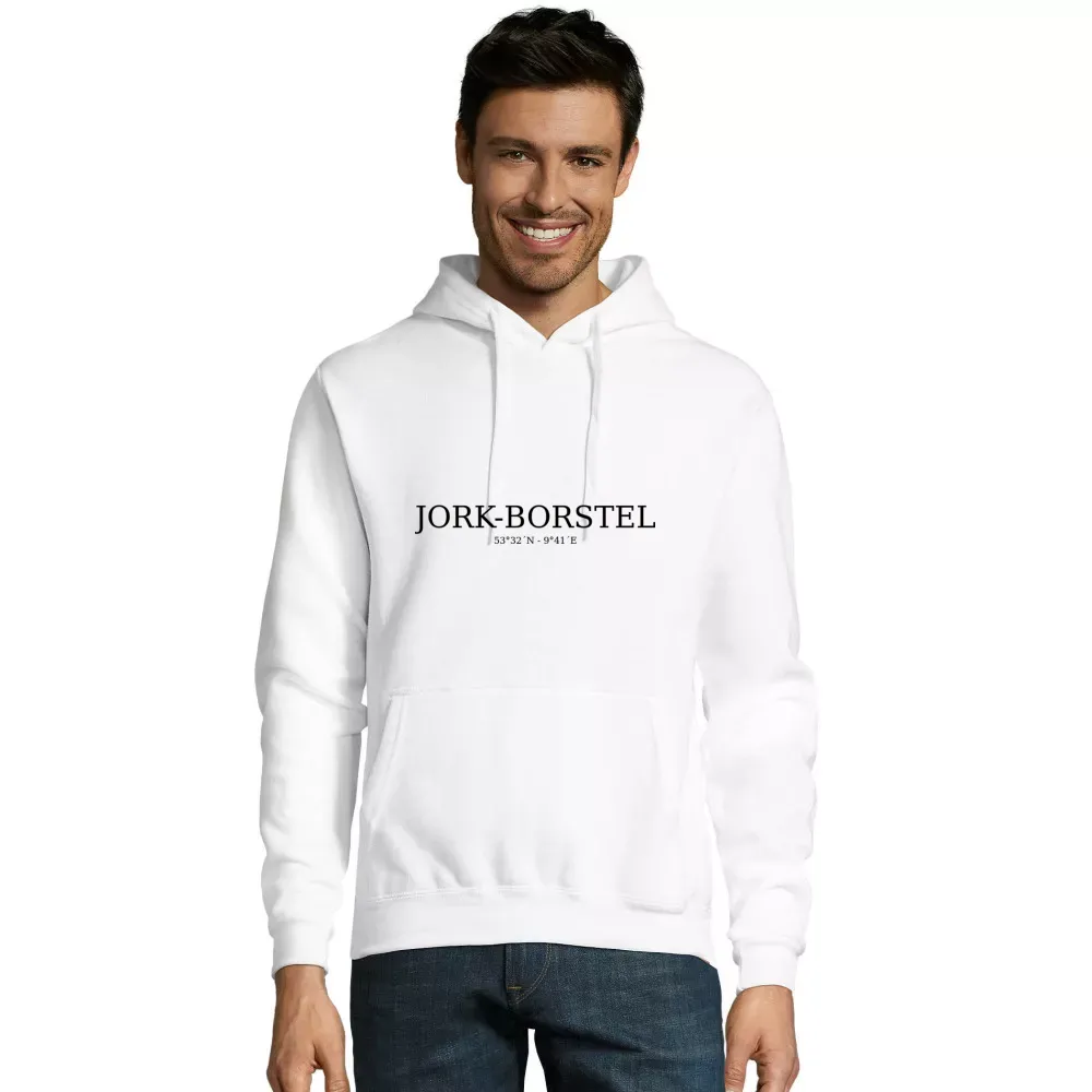 Kapuzenpulli Männer Hoodie mit Aufdruck 'Jork-borstel Koordinaten'