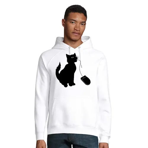 Katze isst PC Maus Männer Hoodie