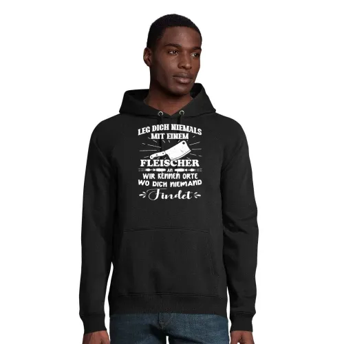 Leg dich niemals mit einem Fleischer an Hoodie Männer Stellar Bio