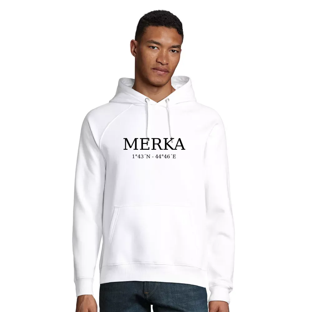 nachhaltiger Männer Hoodie mit Aufdruck 'Merka Koordinaten'