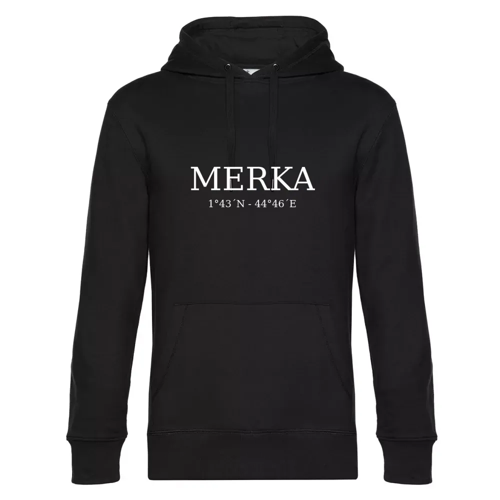  Männer Hoodie mit Aufdruck 'Merka Koordinaten'