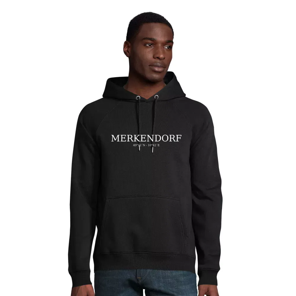 nachhaltiger Männer Hoodie mit Aufdruck 'Merkendorf Koordinaten'