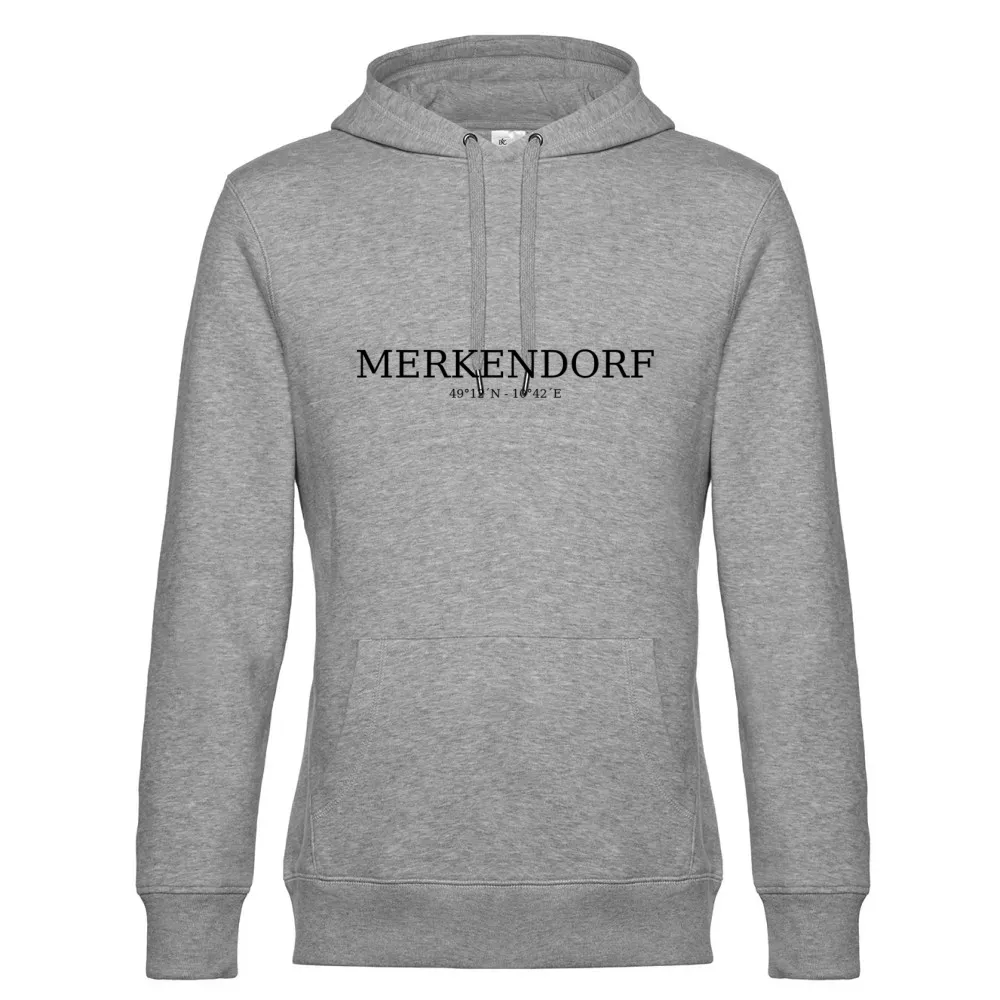  Männer Hoodie mit Aufdruck 'Merkendorf Koordinaten'