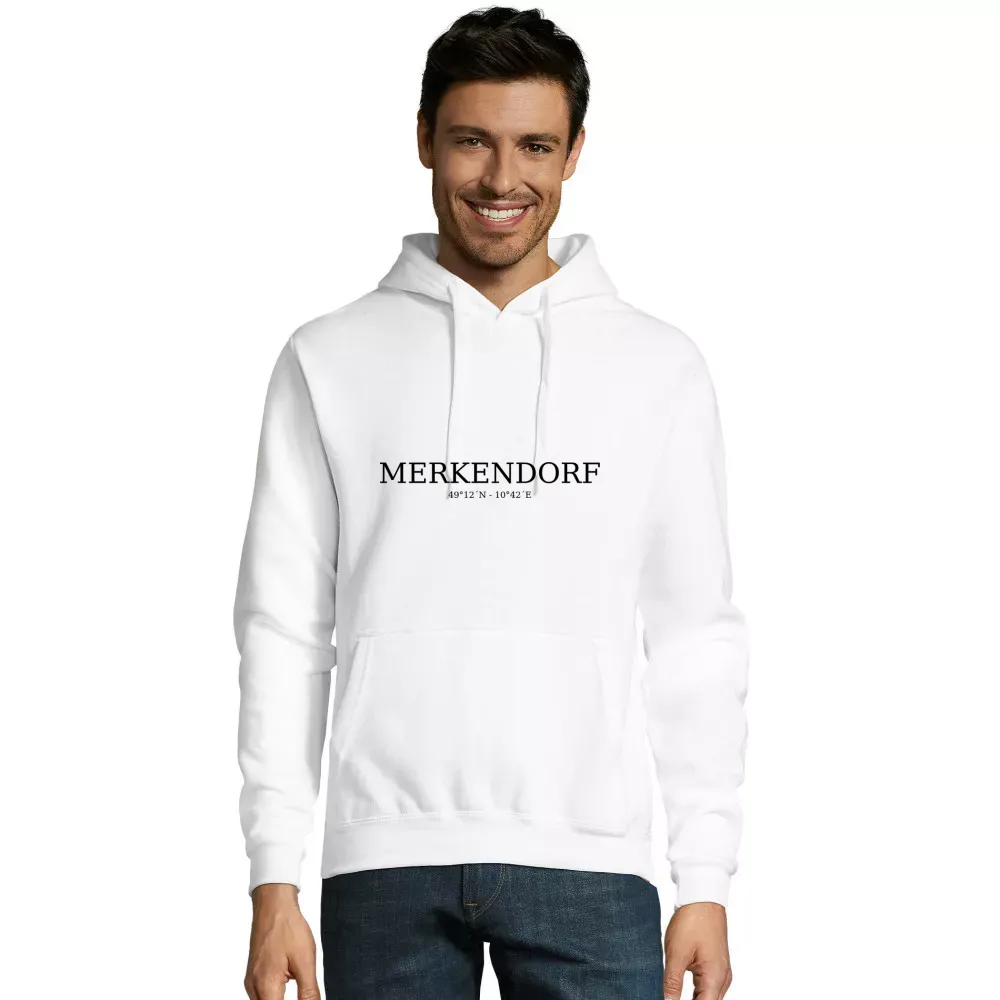 Kapuzenpulli Männer Hoodie mit Aufdruck 'Merkendorf Koordinaten'