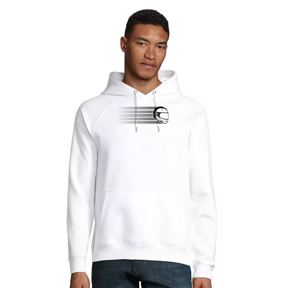 nachhaltiger Männer Hoodie mit Aufdruck 'Motorradfahrerin Rennmaschine Helm Vintage'