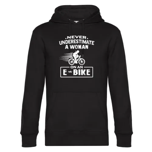 Never Underestimate A Woman On An Ebike Radfahrer Hoodie Männer King Hooded