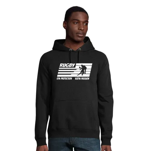 Rugby Zero Protection Much Passion Sportler Spruch Hoodie Männer Stellar Bio