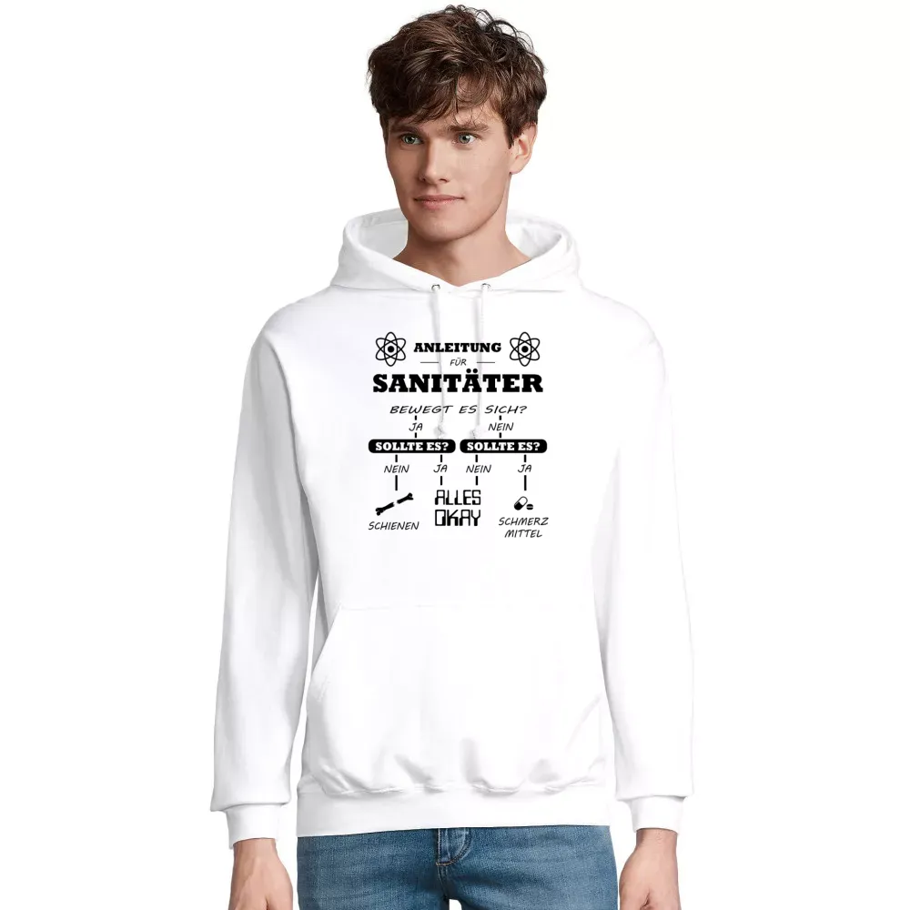 Kapuzenpulli mit Taschen Männer Hoodie mit Aufdruck 'Sanitäter Anleitung Notfallsanitäter Checkliste'