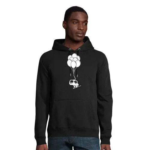 Sessellift mit Skifahrer an Luftballons Männer Hoodie