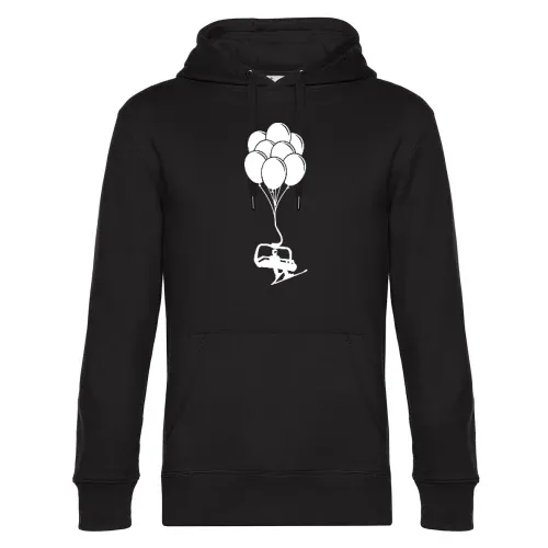 Sessellift mit Skifahrer an Luftballons Männer Hoodie