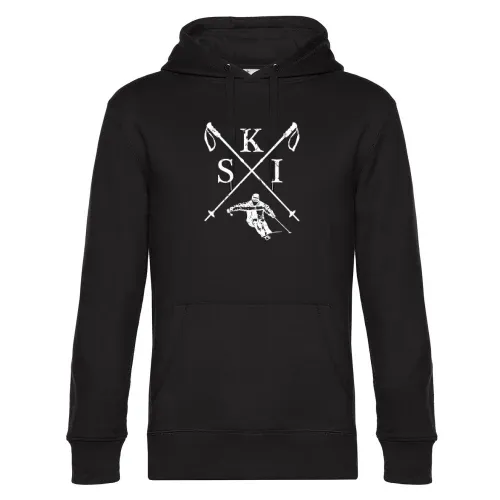 Ski Abfahrt Skistoecke Skistock Kreuz Wappen Hoodie Männer King Hooded
