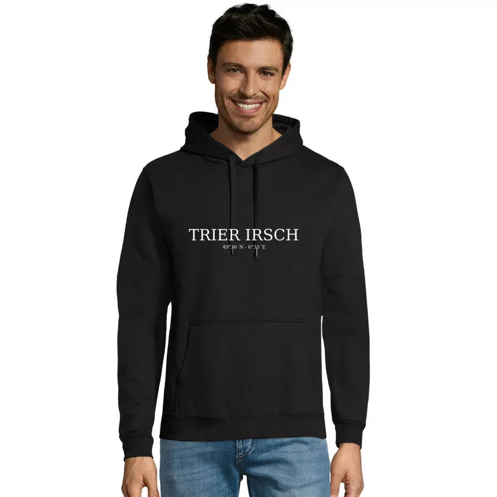 Kapuzenpulli Männer Hoodie mit Aufdruck 'Trier Irsch Koordinaten'
