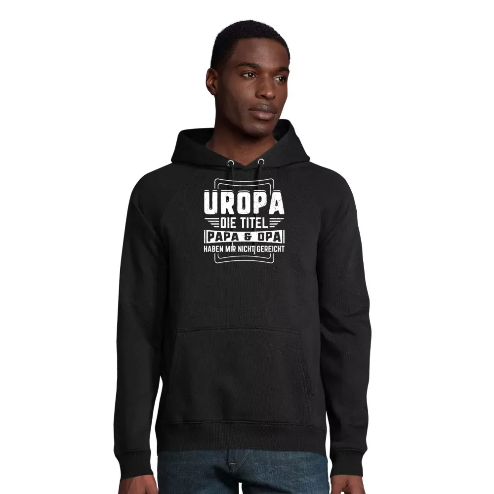 nachhaltiger Männer Hoodie mit Aufdruck 'Uropa Opa Papa Titel Opi Großvater Vatertag Baby'
