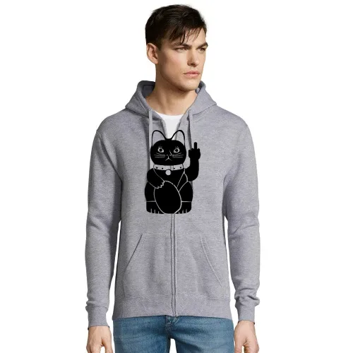 Winkekatze mit Mittelfinger Männer Hoodie