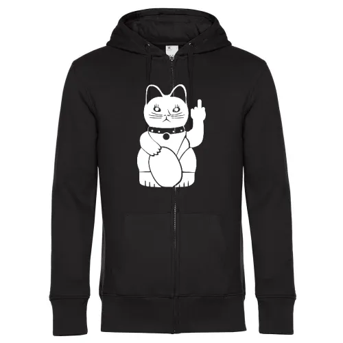 Winkekatze mit Mittelfinger Männer Hoodie
