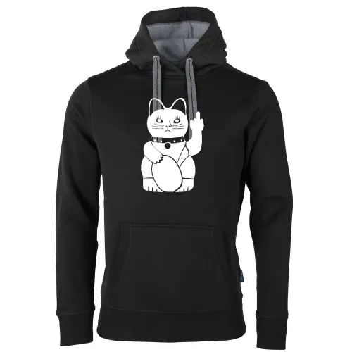 Winkekatze mit Mittelfinger Männer Hoodie