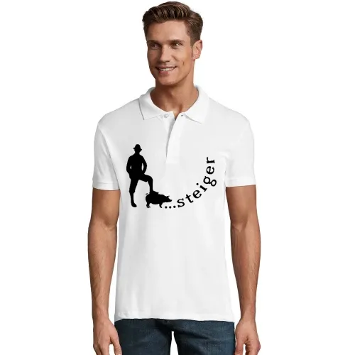 Bergsteiger der ein Schwein besteigt Männer Polo