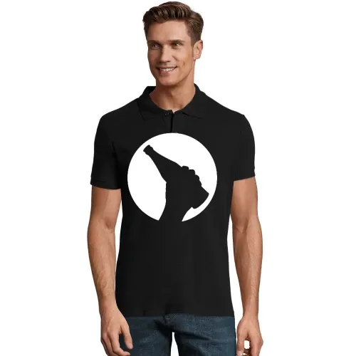 Biermond mit einer Bierflasche in der Hand Männer Polo