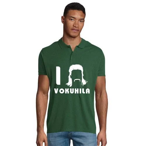 I Love Vokuhila Frisur mit Schnautzbart Männer Polo