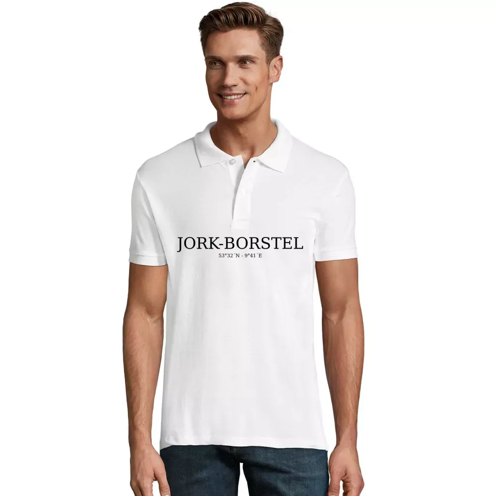  Männer Polo mit Aufdruck 'Jork-borstel Koordinaten'