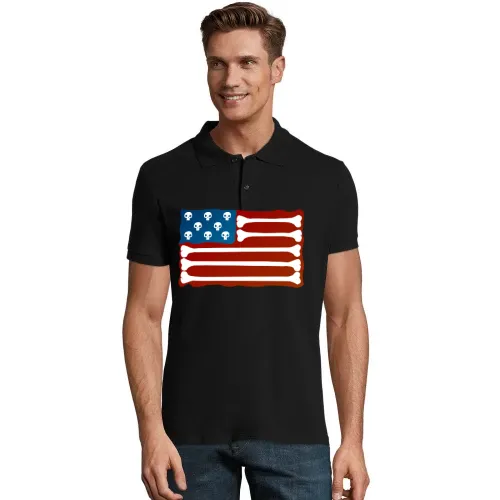 USA Fahne aus Knochen Skull Polo