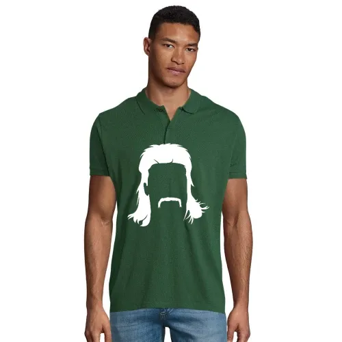 Vokuhila Frisur mit Schnautzbart Männer Polo