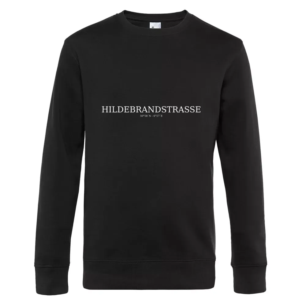  Männer Sweat mit Aufdruck 'Hildebrandstraße Koordinaten'