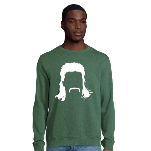 Vokuhila Frisur mit Schnautzbart Männer Sweat