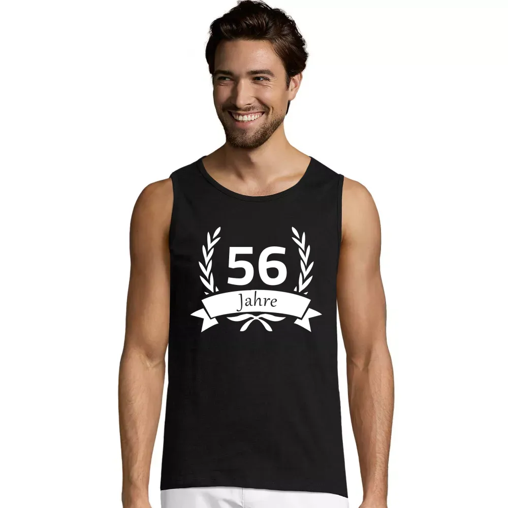 ärmelloses Männer T-Shirt mit Aufdruck '56 Geburtstag im Lorbeerkranz'
