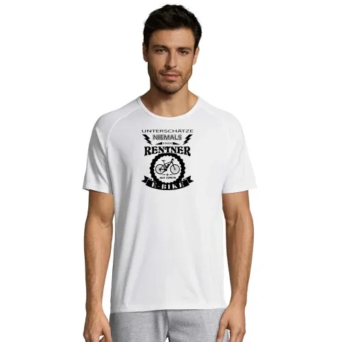 E-Bike Rentner auf einem Ebike Fahrrad Männer T-Shirt