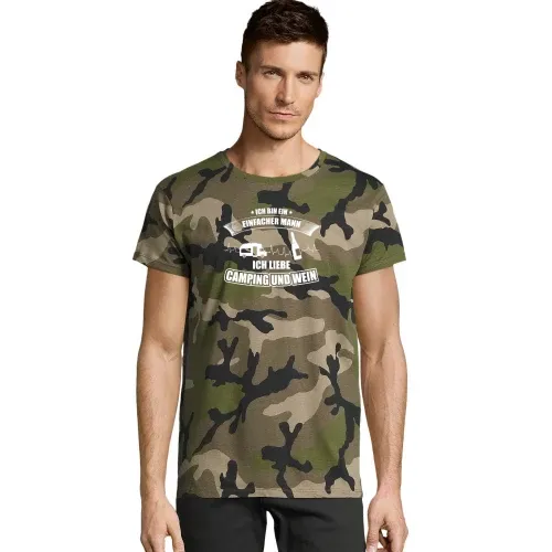 Einfacher Mann Liebt Camping und Wein Camper Puls Männer T-Shirt