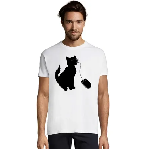 Katze isst PC Maus Männer T-Shirt