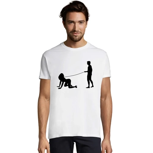 Mann geht mit Frau gassi Männer T-Shirt