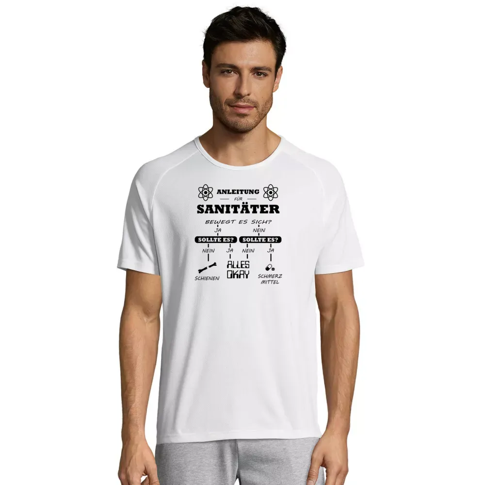 Sport Männer T-Shirt mit Aufdruck 'Sanitäter Anleitung Notfallsanitäter Checkliste'