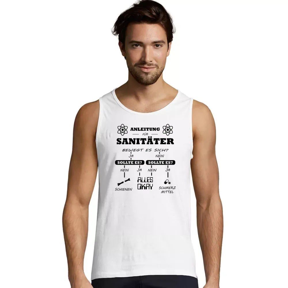 ärmelloses Männer T-Shirt mit Aufdruck 'Sanitäter Anleitung Notfallsanitäter Checkliste'