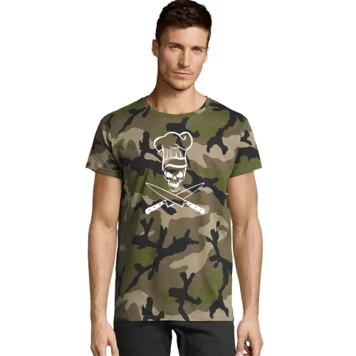 Totenkopf mit Kochmütze und Messer Männer T-Shirt
