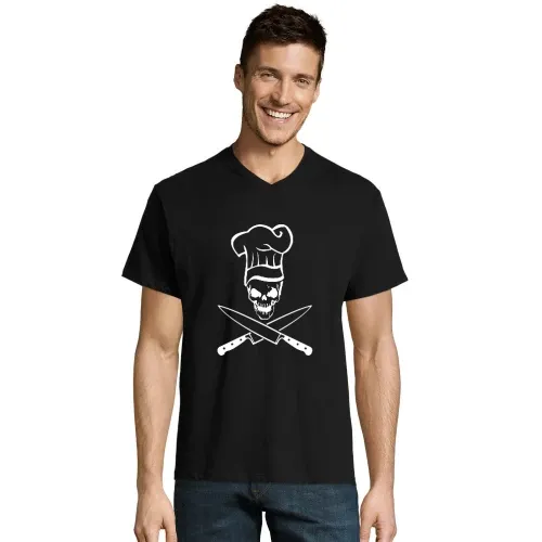 Totenkopf mit Kochmütze und Messer Männer T-Shirt