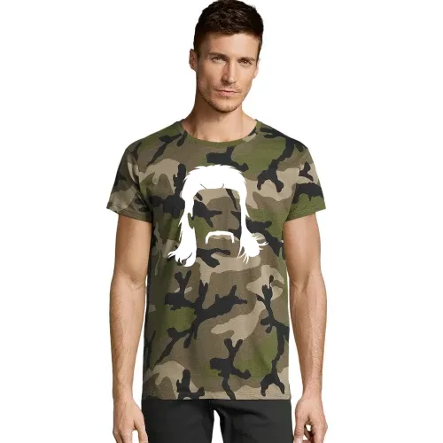 Vokuhila Frisur mit Schnautzbart Männer T-Shirt
